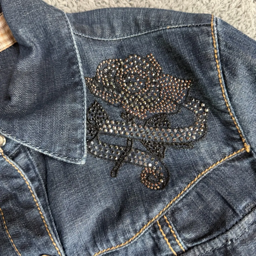 Guess Y2K Denim McBling Button Down Shirt Size Large - Image 6