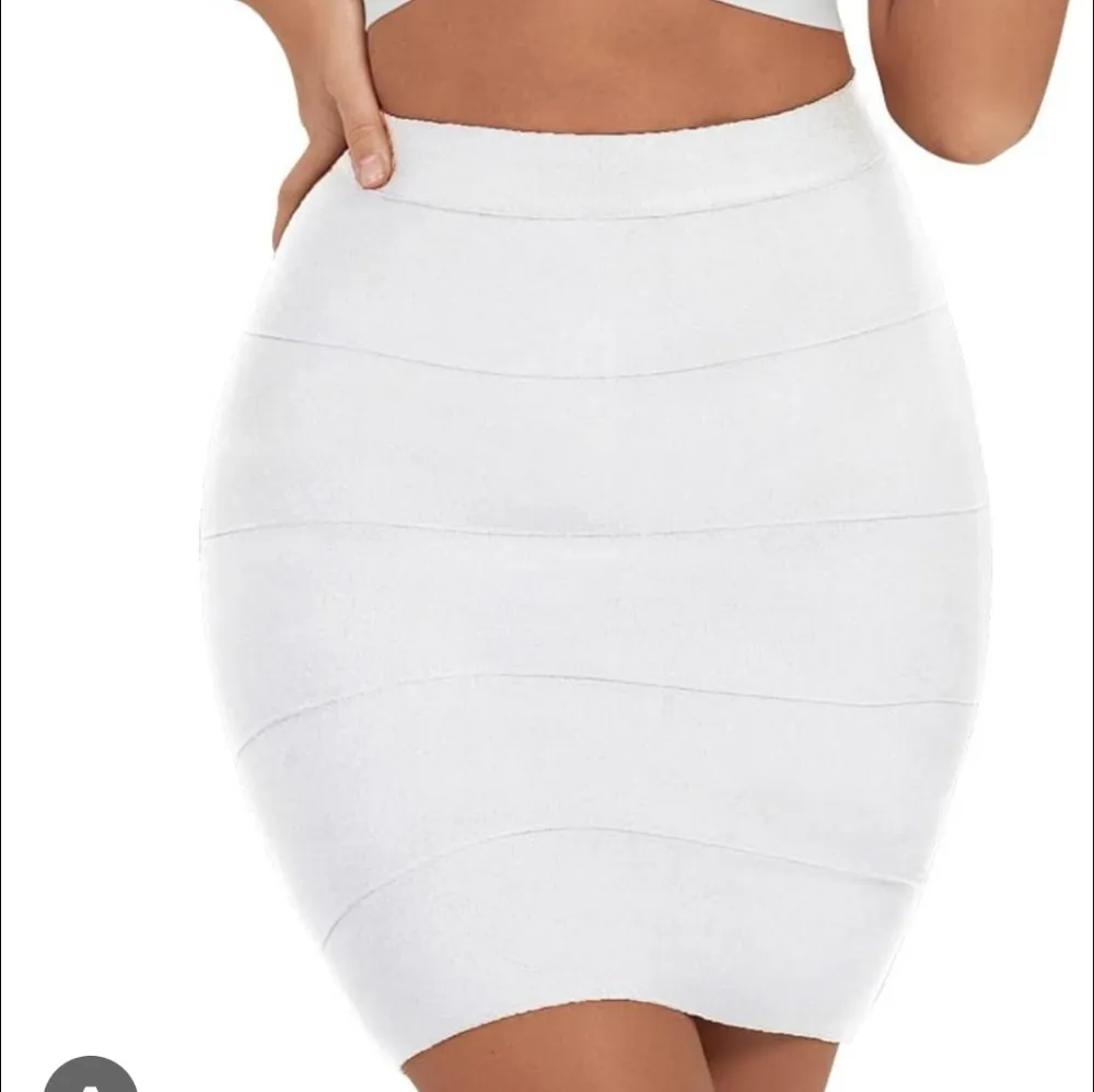 Bodycon Mini Pencil Skirt Ribbed White Small - Image 2
