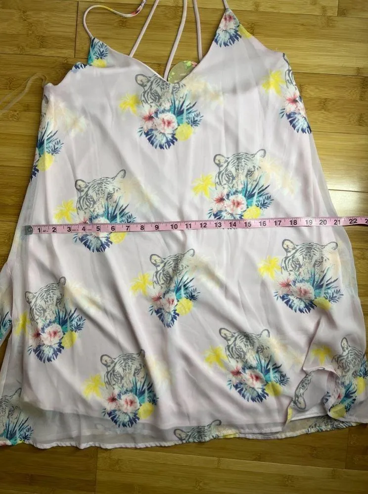 Peach Love California Blush Floral Tiger Dress/ Spaghetti Strap/SZ: Small/flowy - Image 12
