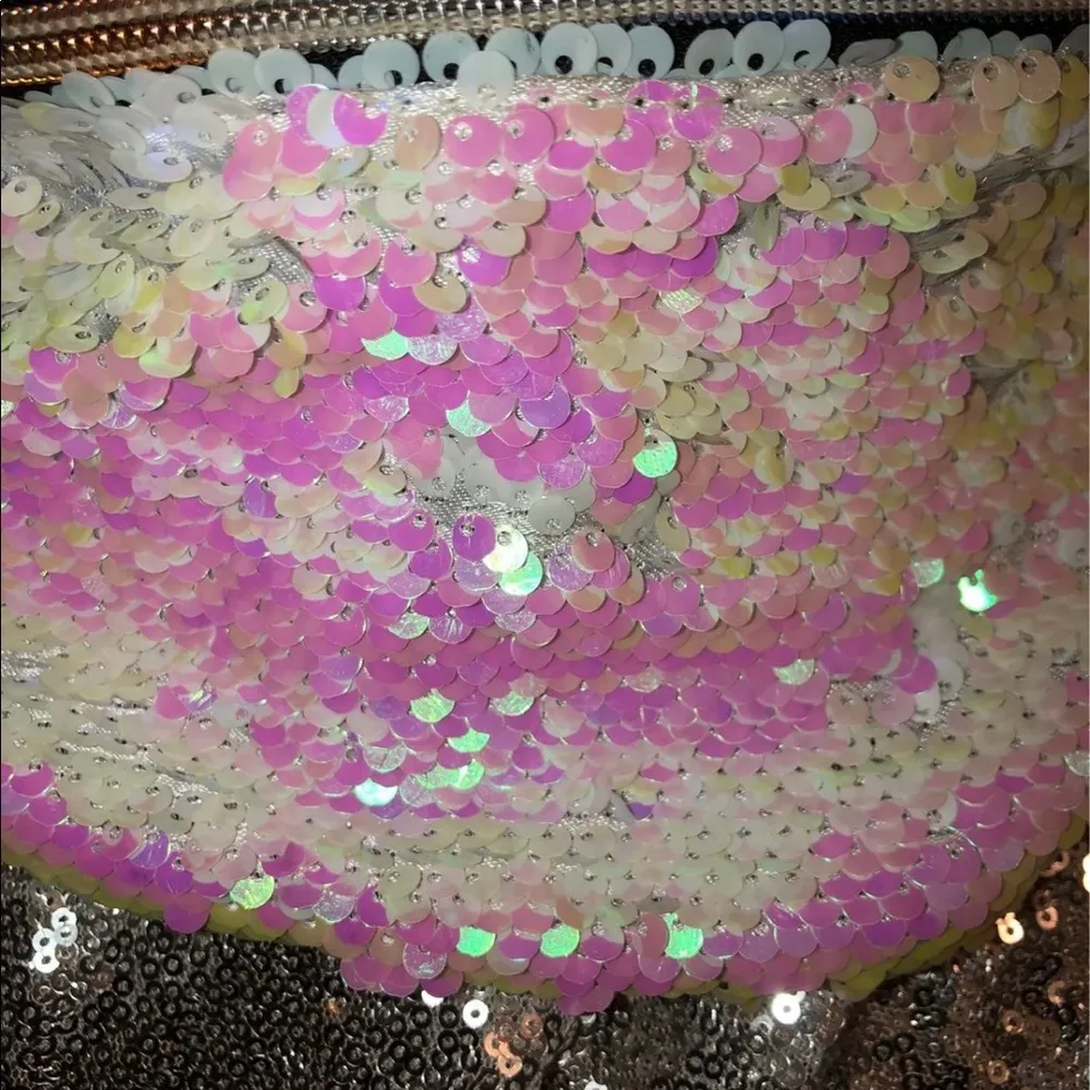 iridescent sequined waist fanny bag Shades of white and pink, rainbow colorful z Pink - Image 7