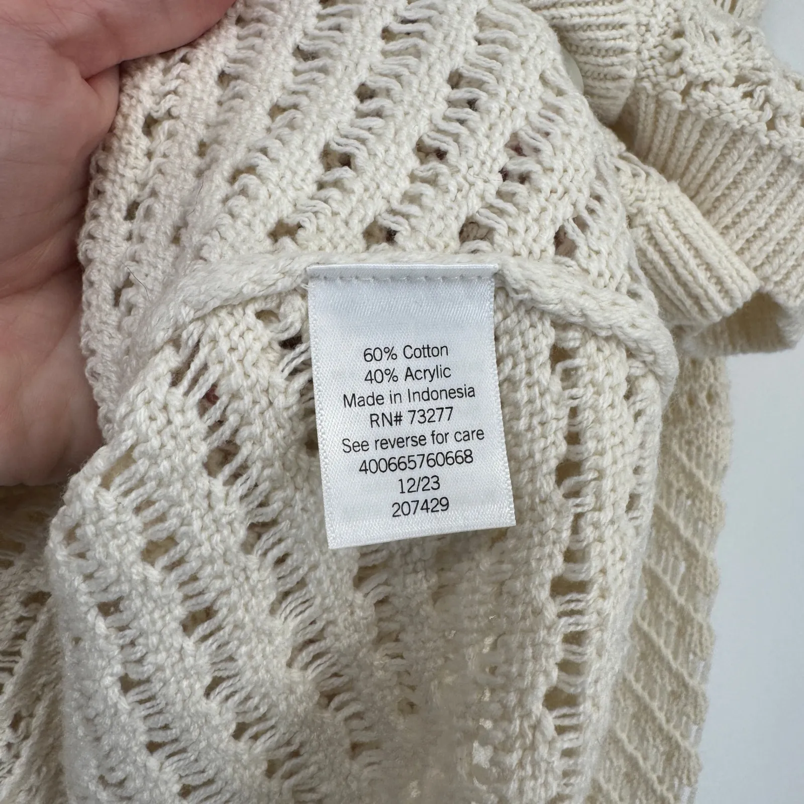 SONOMA Cardigan Sweater Womens Large Cream Crochet Knit Boho Grannycore NEW - Image 7