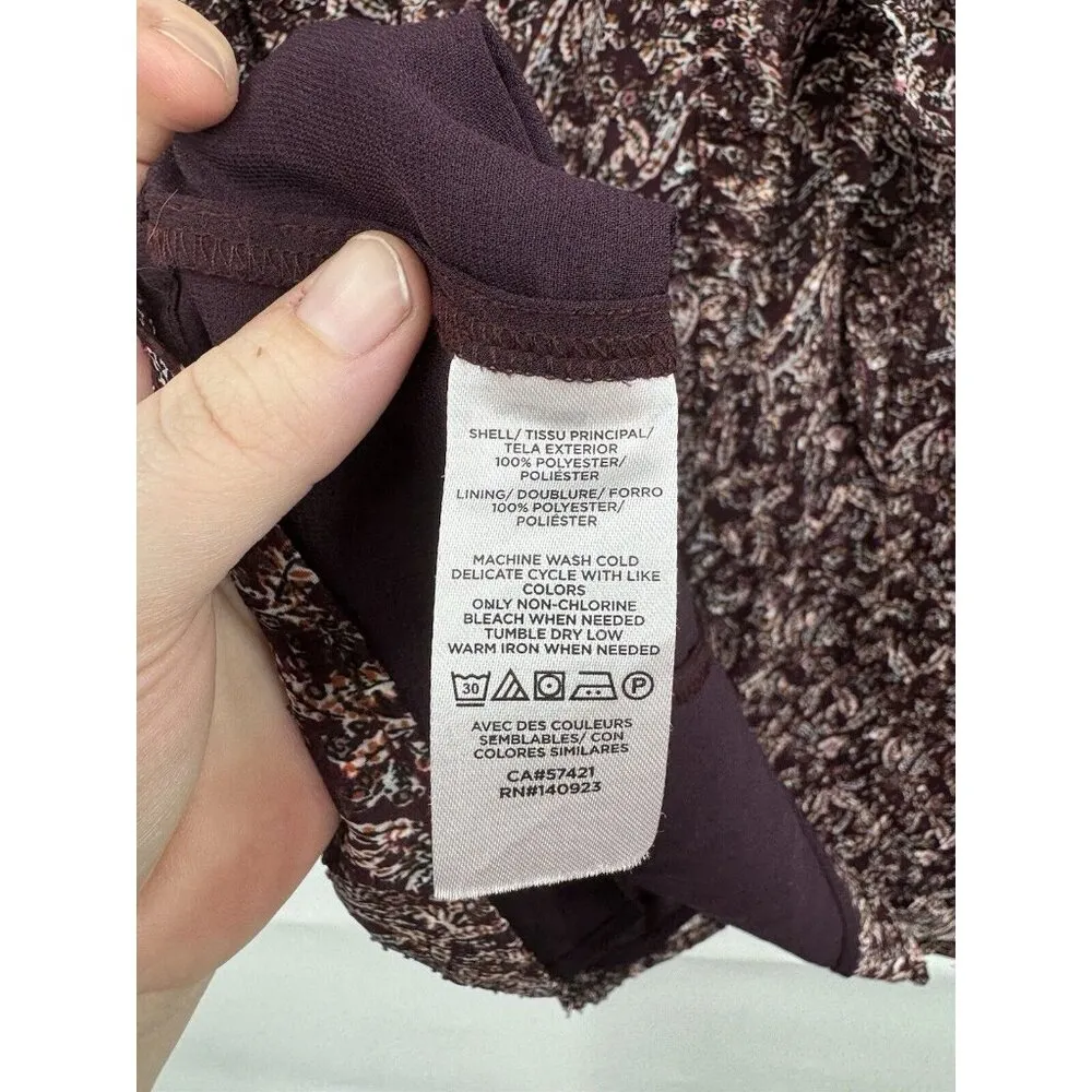 Loft Blouse Women Small Burgundy Floral Ruffle Peasant Cottagecore Prairie Ditsy - Image 5