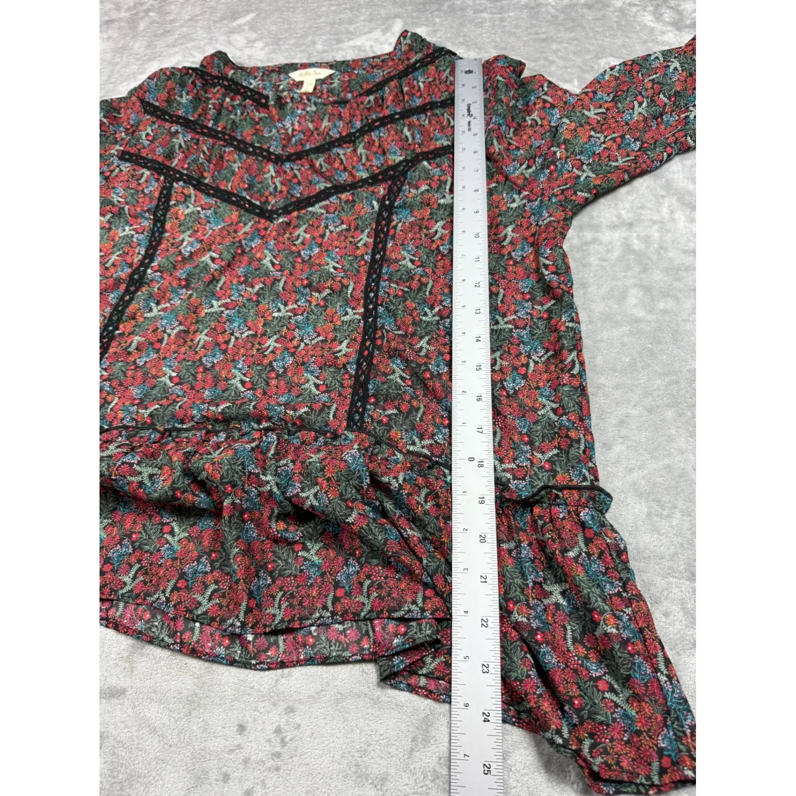 Matilda Jane‎ Floral Blouse Women's Long Sleeve Black Lace Trimmed LG - Image 5