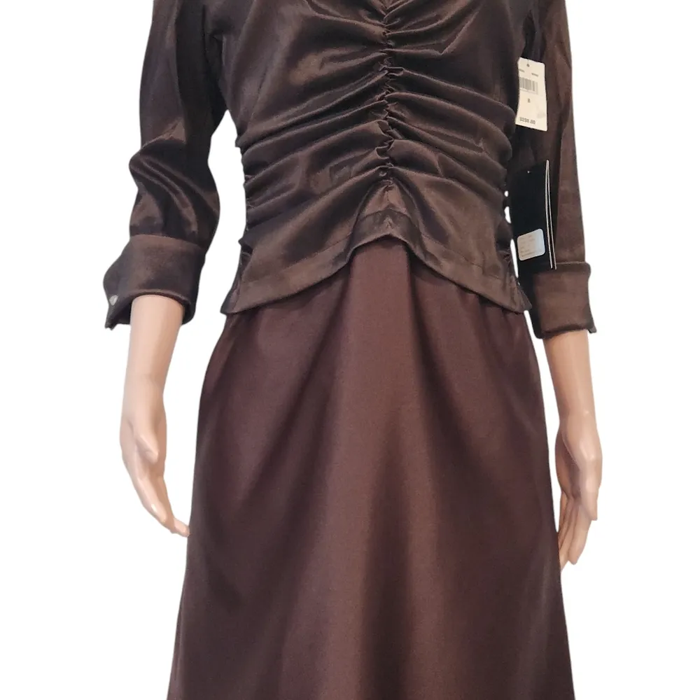 Tadashi Brown Satin Long Formal Modest Luxury Dress Sz 8 - Image 4