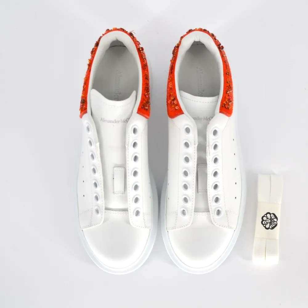 NEW Alexander Mcqueen Oversized Sneakers Sequin Beads White Red Leather Size 37 - Image 3