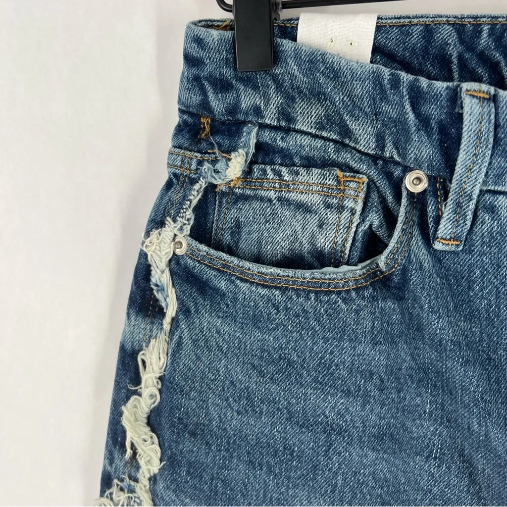 Good American Good Boy Side Fray High Rise Medium Wash Blue Straight Leg Jeans 0 - Image 7