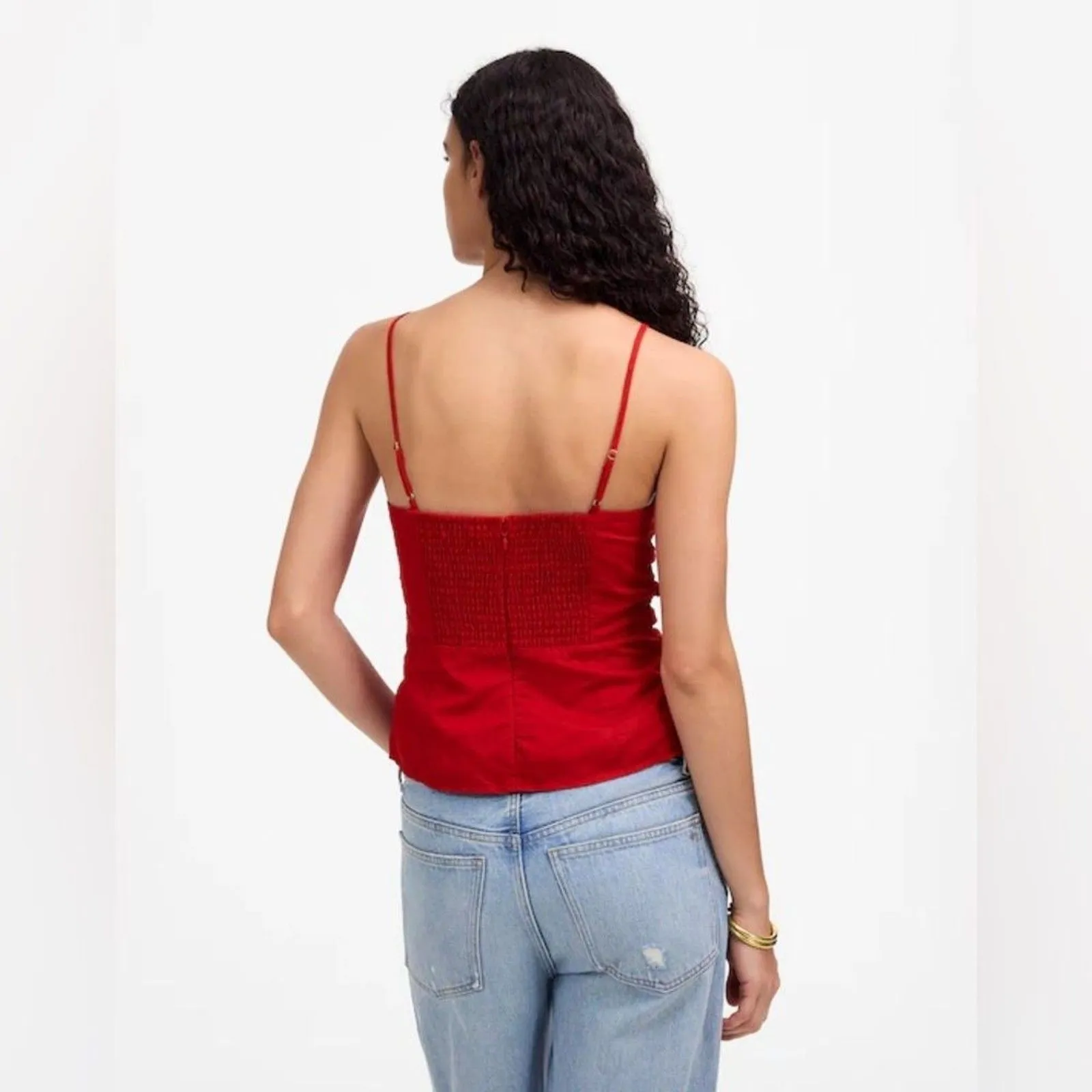 Madewell women’s Ruched Squareneck Tank in Linen-Cotton red Size 2 NWT - Image 3