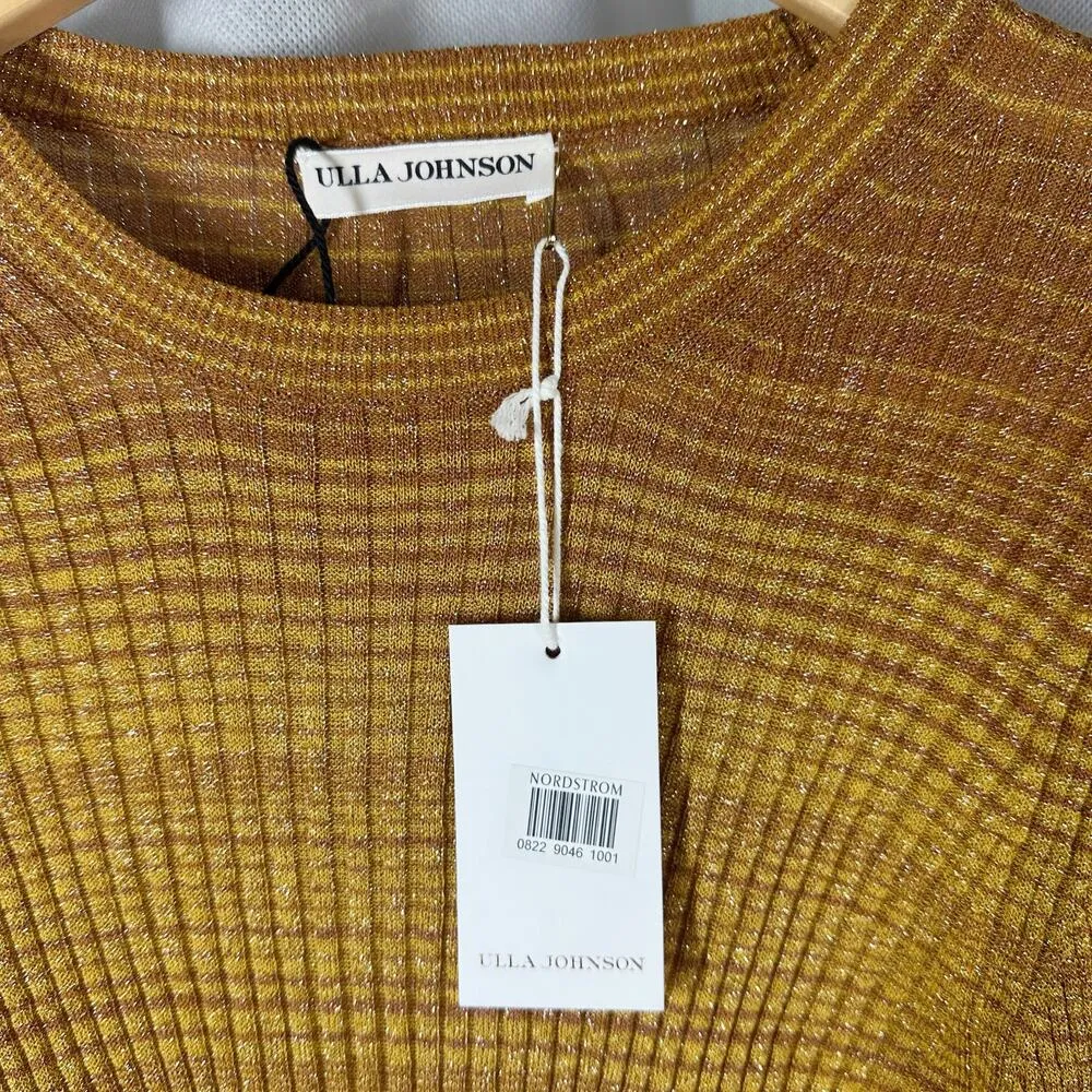 Ulla Johnson Dax Puff Sleeve Crew Neck Ribbed Metallic Ombre Gold Small - Image 4