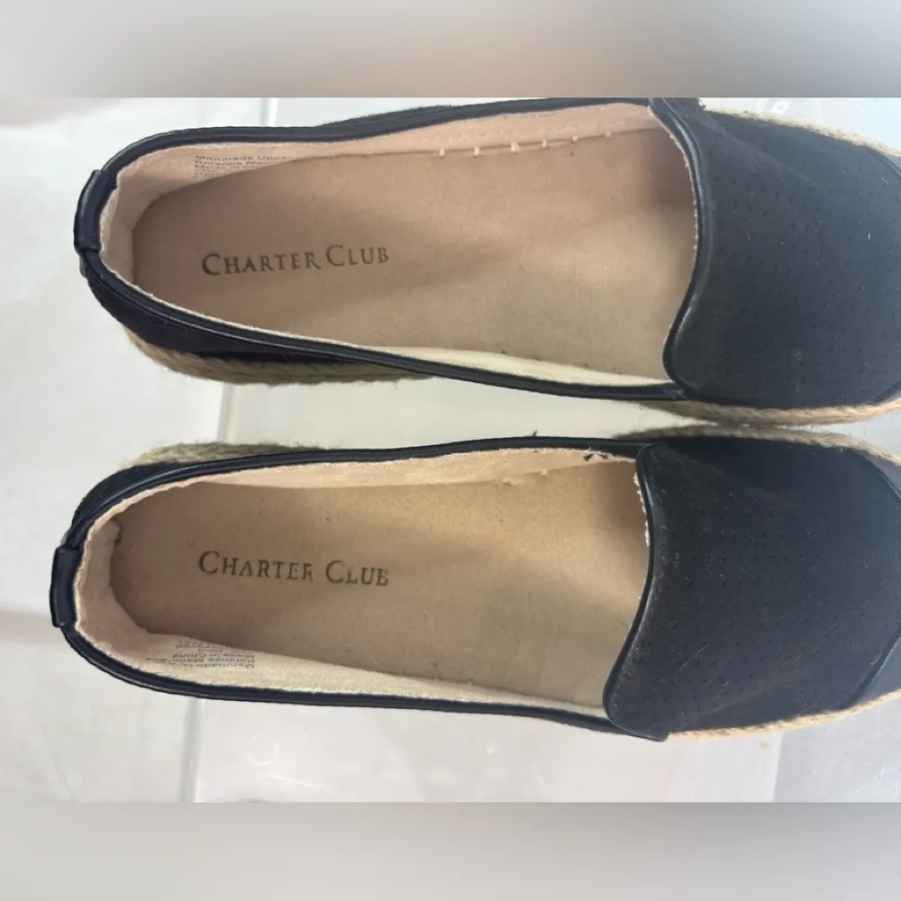 Charter Club 7.5 Black Leather Espadrille Slip-On Loafers Shoes - Image 5