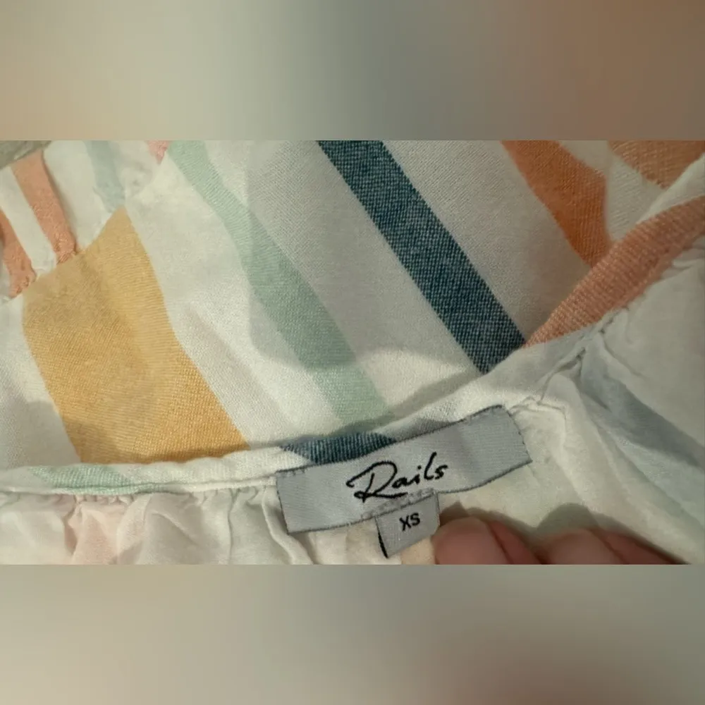 Rails Capri Melon Stripe Midi Dress Pastels Linen Blend Tiered Beachy Flowy XS - Image 8