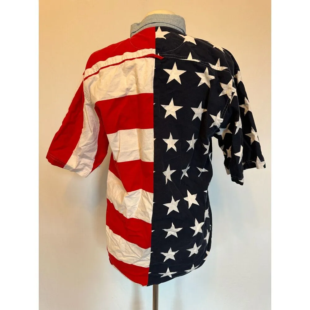 Vintage 100% Cotton Ivy Crew American Flag Button Up Shortsleeve Top Size M Red Size M - Image 8
