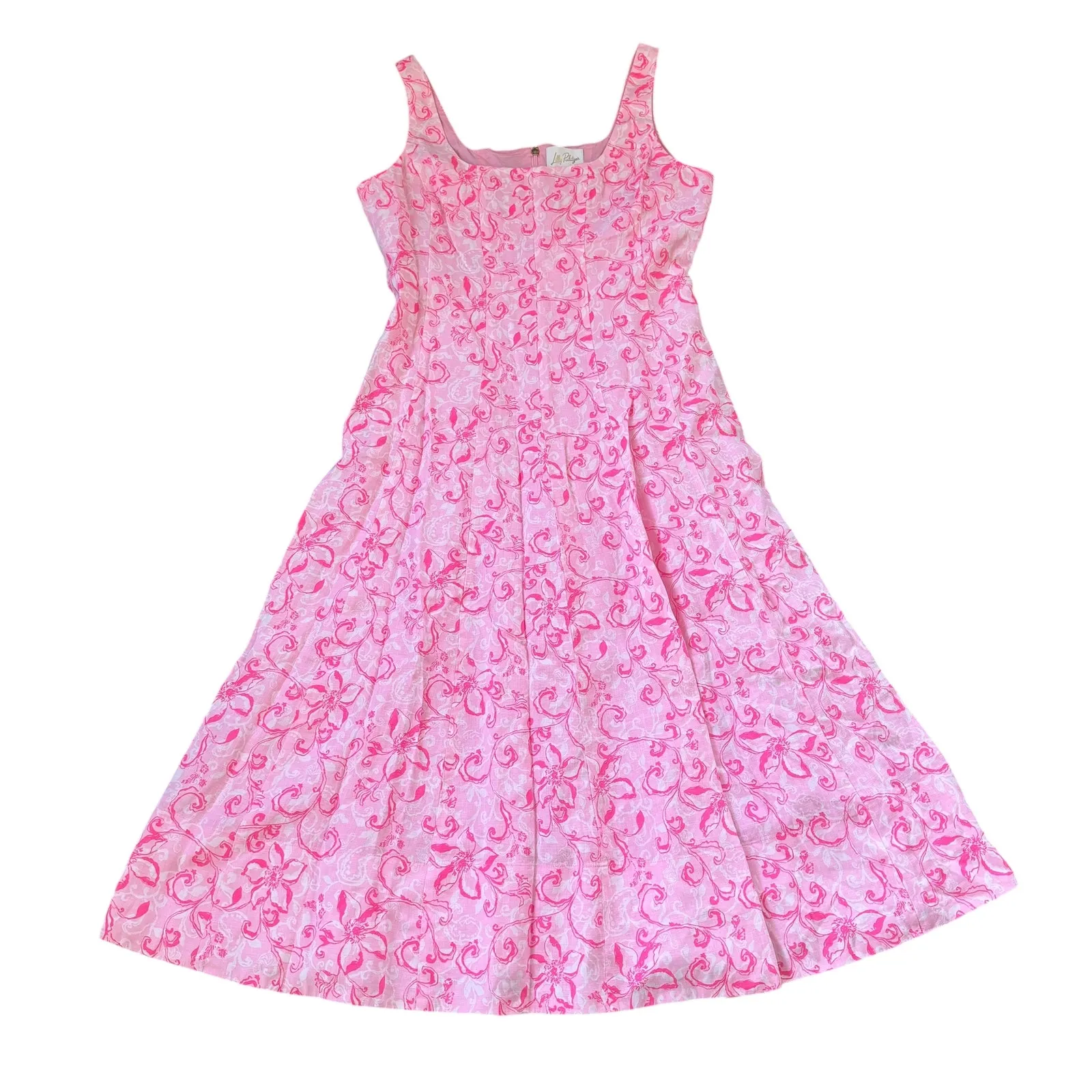 NEW Lilly Pulitzer Calina Linen Midi Dress Conch Shell Pink Flamingle Garden - Image 3