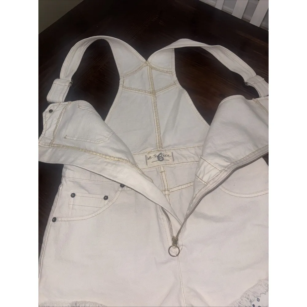 Free People We The Free Sunkissed Denim Short Overalls Zip Front Sz 6 - Image 7