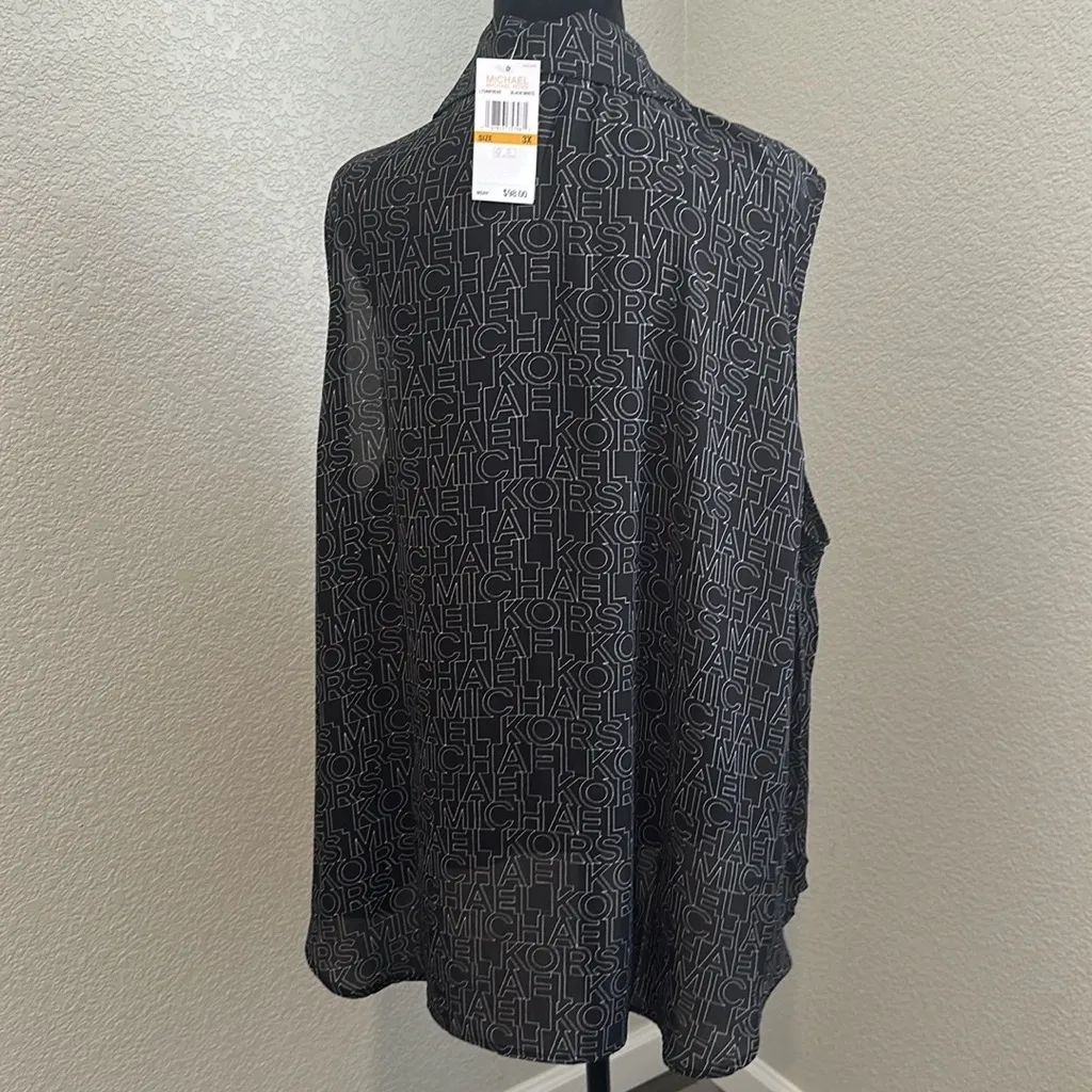 Michael Kors Black Sleeveless V-neck Collard Top - Image 3