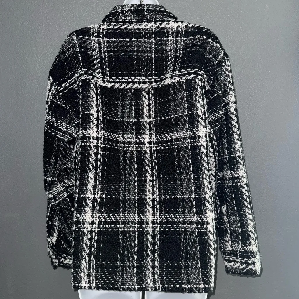 Express Black & White Warm Button Down Tweed Style Jacket Coat Womens Small - Image 6