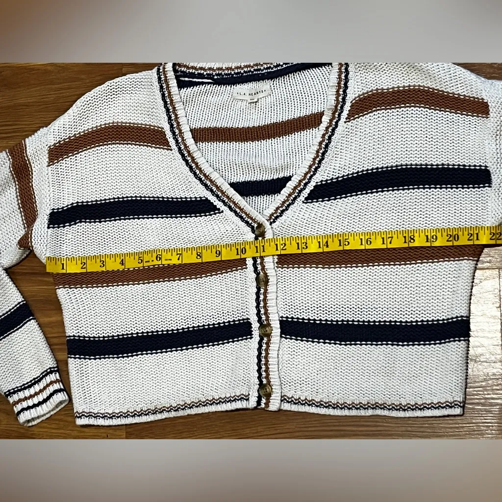 LA HEARTS STRIPED CARDIGAN SIZE XS TAN NAVY BLUE CREAM - Image 5