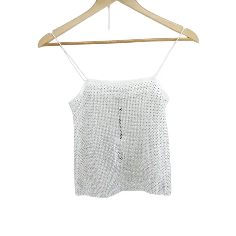 NWT WeWoreWhat Crystal Sheer Mesh Cami Mini Rhinestone Embellishments XXS White - Image 9