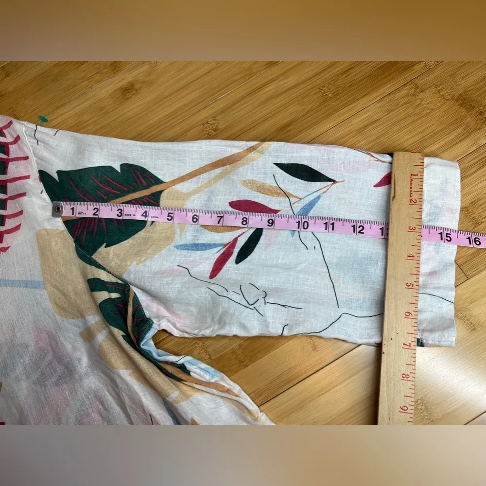 Cynthia Rowley Womens 100% Linen V-Neck Tropical Leaf Print Graphic Shirt |Sz:1X - Image 10