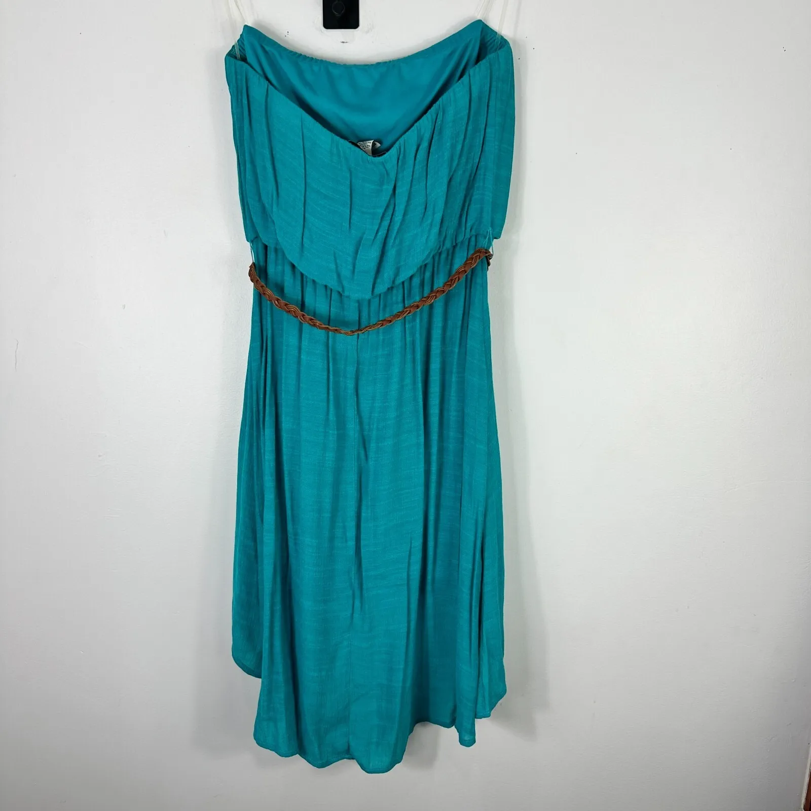 American Rag‎ Dress XL Teal Embroidered Strapless Belted Boho Festival Indie Y2K - Image 3