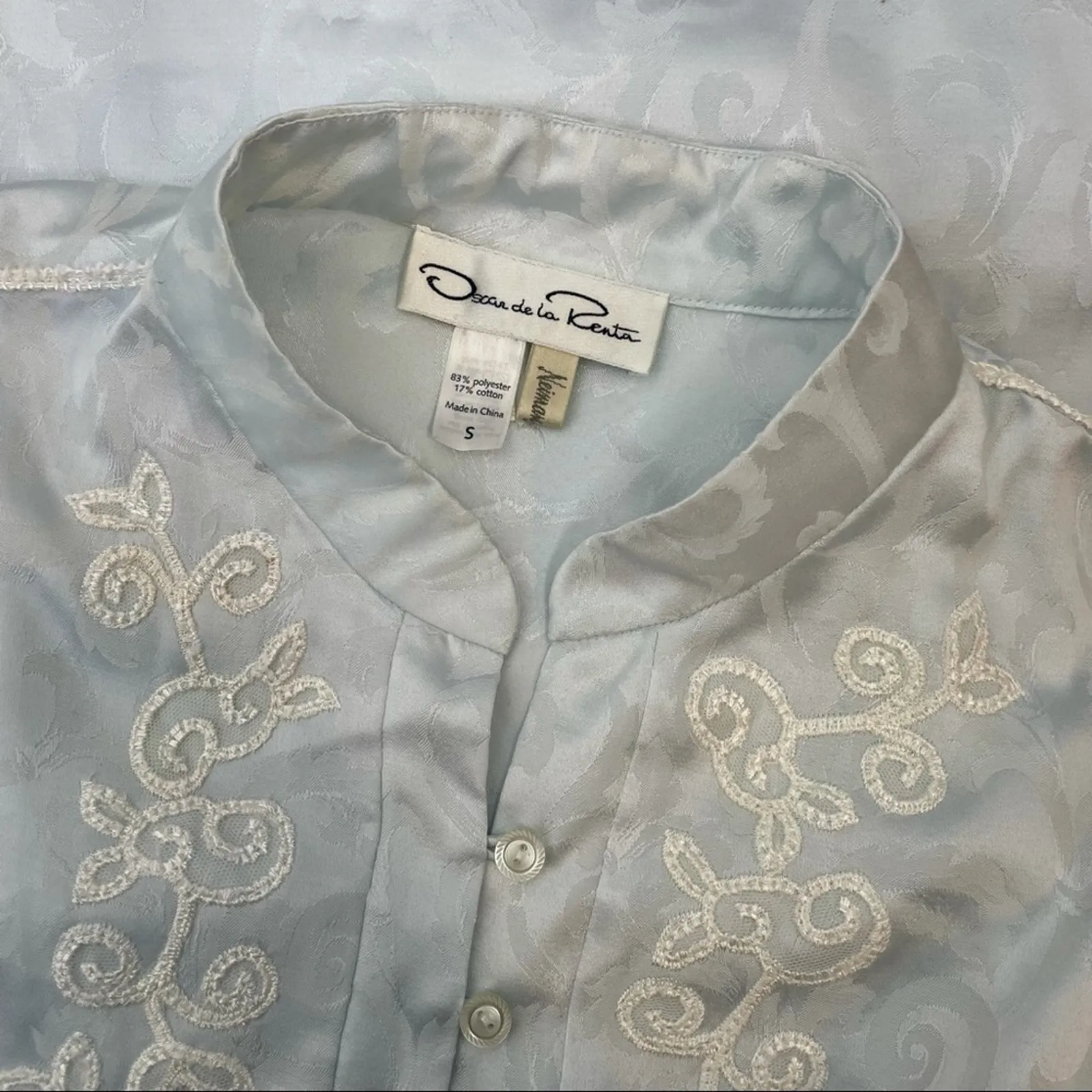 Vintage OSCAR DE LA RENTA Sleep Tunic Women Small Jacquard Embroidered Old Money - Image 7