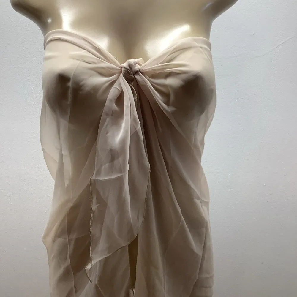 Zuliana Sheer Beige Lettuce Trim Long Sarong O/S New With Tags Size undefined - Image 2