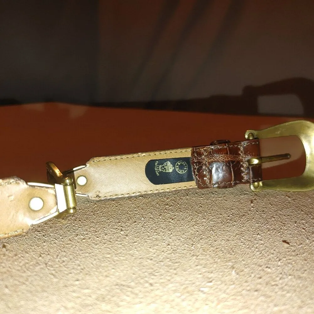 Brown Leather Belt Handcrafted Italian Roco Ornate Brass Buckle Detailing Size 34 - Image 16