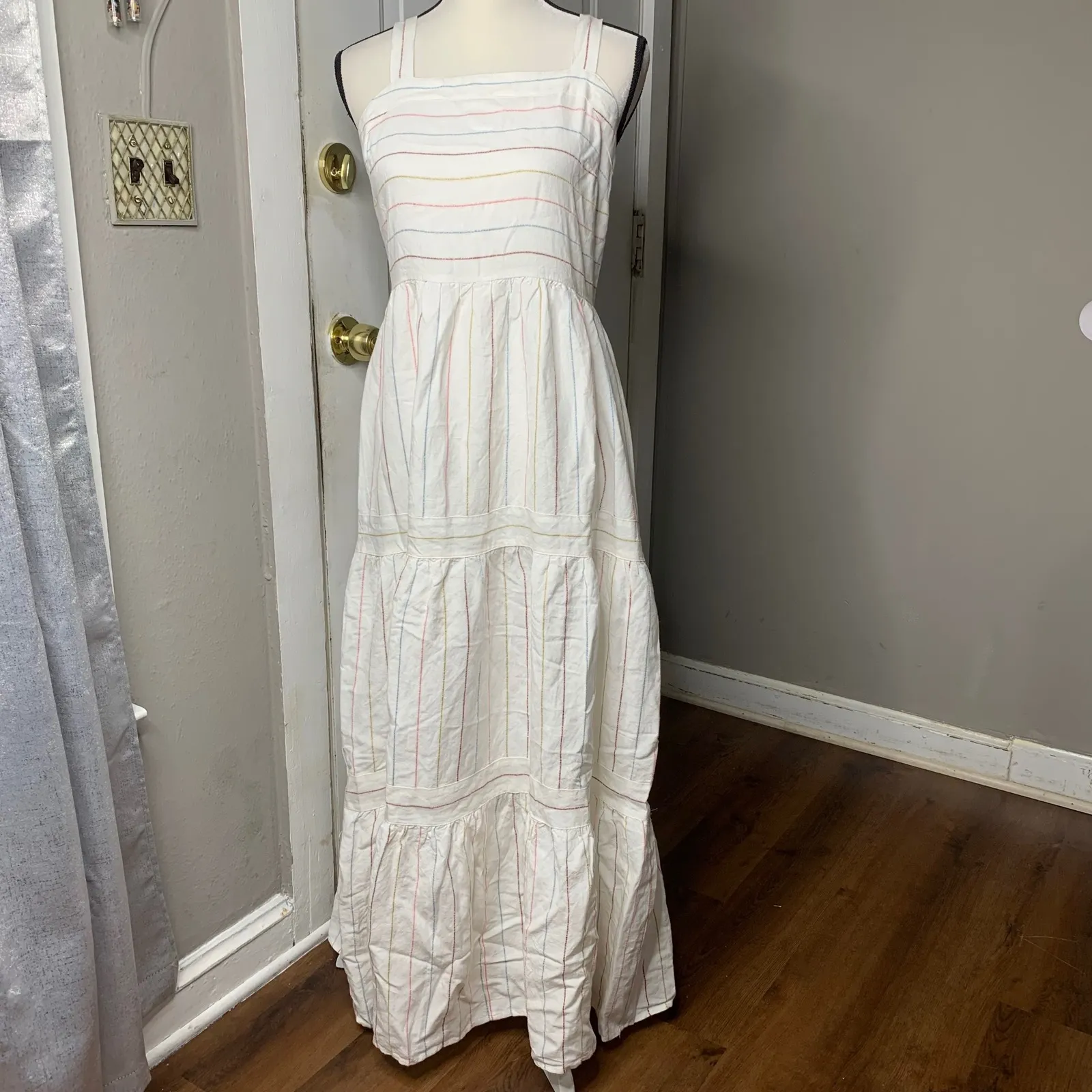 Loft rainbow striped white tiered maxi dress size medium‎ vacation beach blogger - Image 2