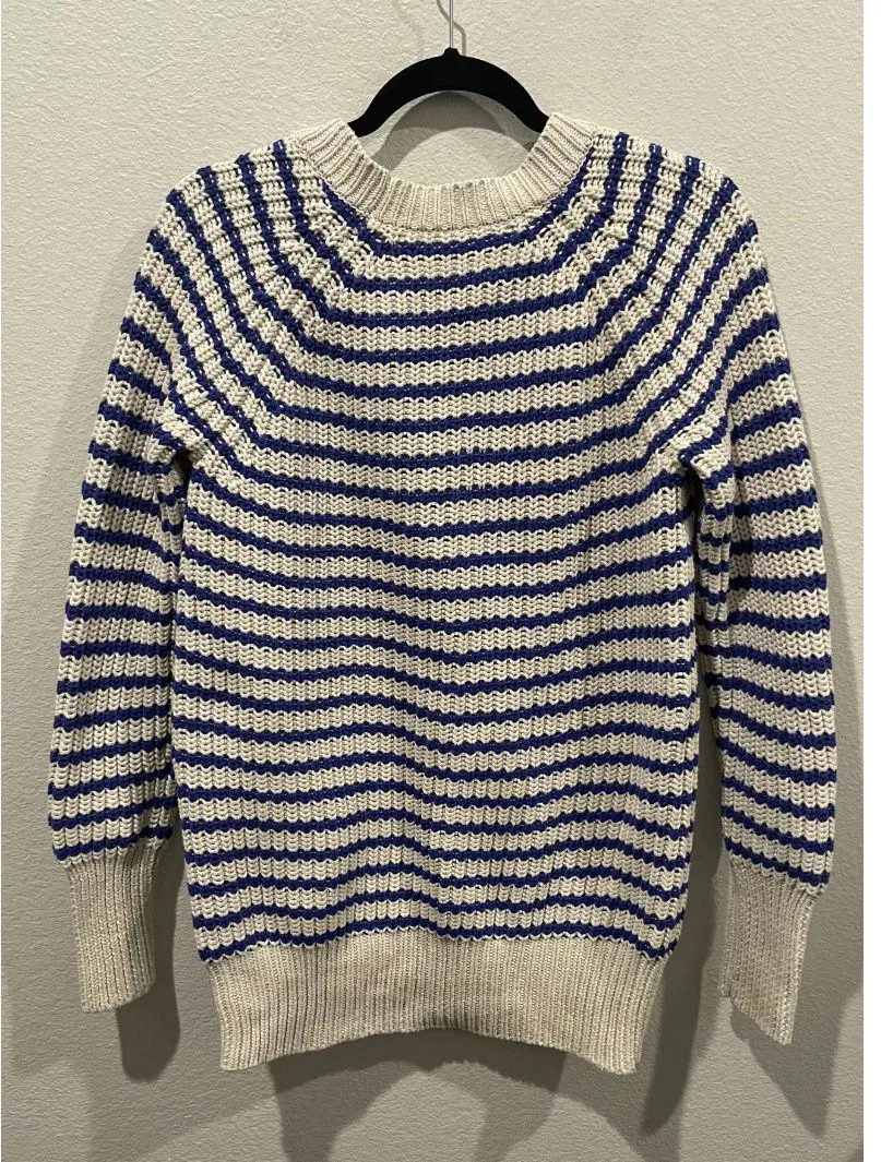 J.CREW Ripplestitch Striped Blue Cream Chunky Sweater Cardigan - Image 4