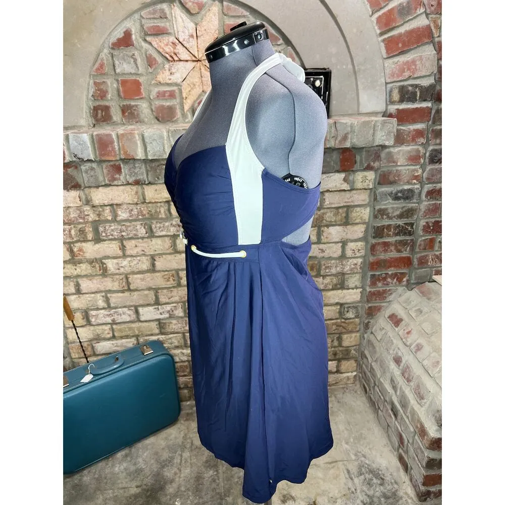 Nautica swimsuit swim dress halter blue white - Image 9