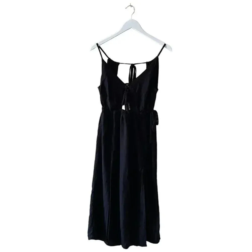 O’Neill Viscose Black Front Tie Straps  Slits Flowy Beach Maxi Womens Dress SZ S - Image 11