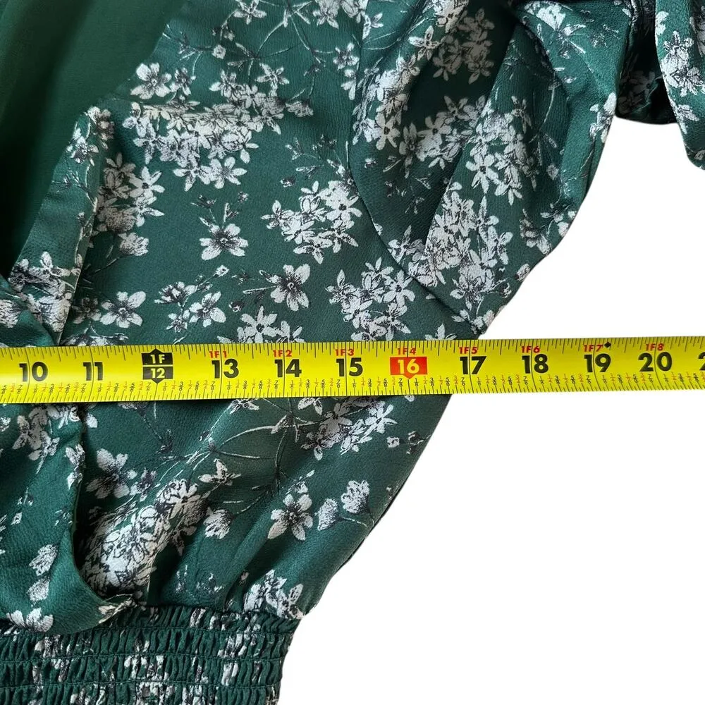 June and Hudson Green Floral Peplum Blouse Women Top Size Medium | 57-35 - Image 4