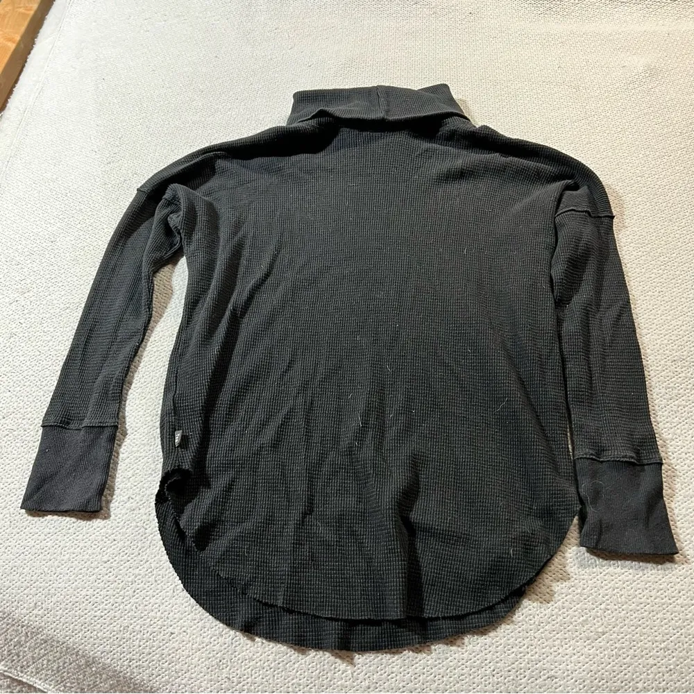 TNA Aritzia Black Turtleneck Waffle Knit Thermal Cotton Blend Long Sleeve Top M Size M - Image 6