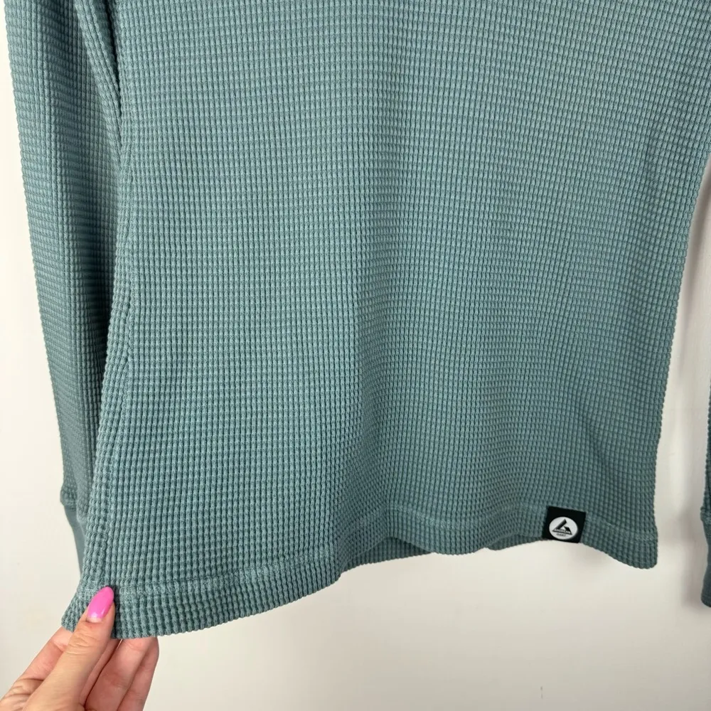 American Giant Henley Waffle Thermal Knit Long Sleeve Shirt Sz Small Blue Green - Image 9
