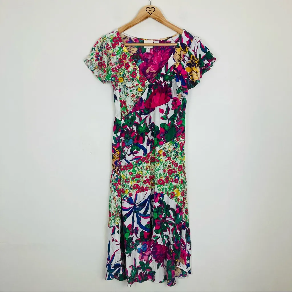 Anthropologie x Tracy Reese bright mixed floral print ruffle midi dress. Size XS - Image 2