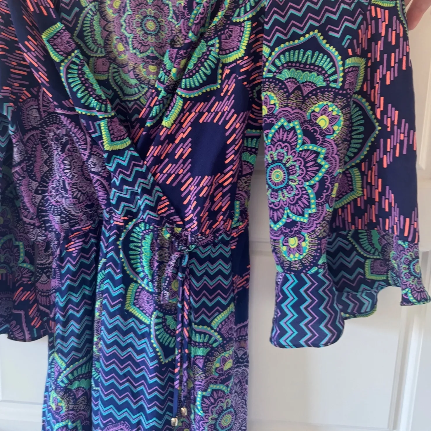 Alice & Trixie sz L Womens 100% Silk Multicolor Floral Chevron Maxi Dress Boho - Image 9