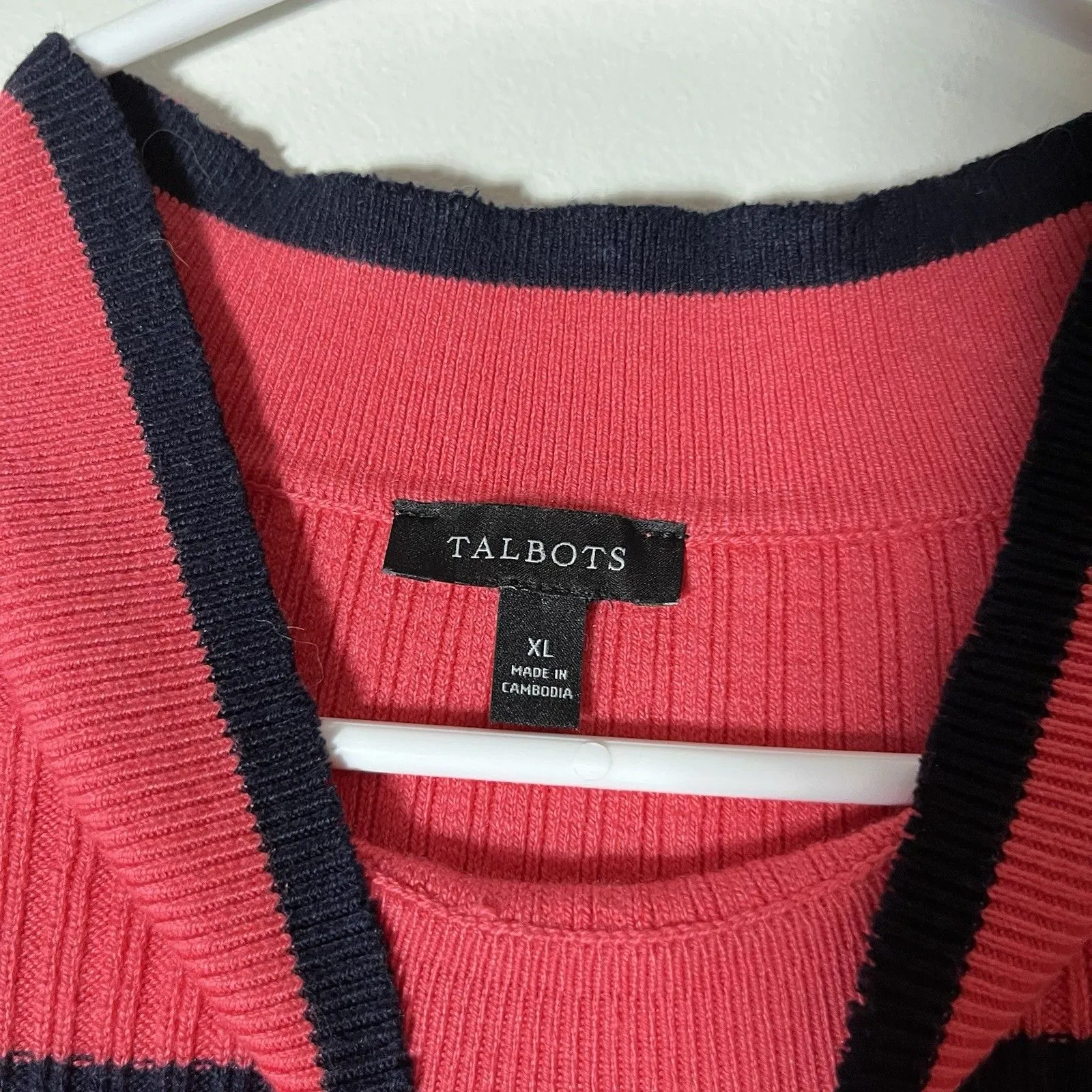 Talbots Lightweight Knit Sweater Pink Navy  Striped Crewneck Womens XL - Image 3