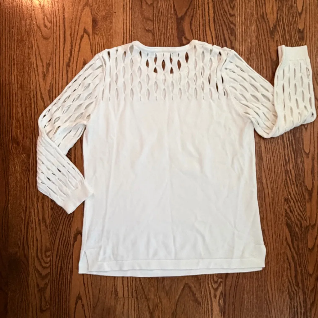 Lisette Hallie Ivory Sweater with Eyelet Yoke & 3/4 Sleeves - Image 5