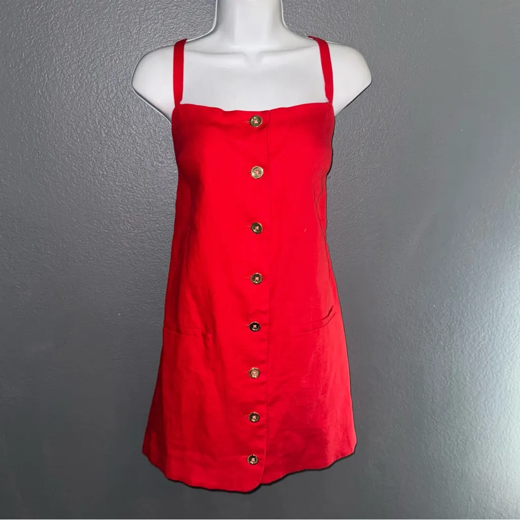 J. Crew Red Button Down Holiday Christmas Mini Dress Womens Medium - Image 4