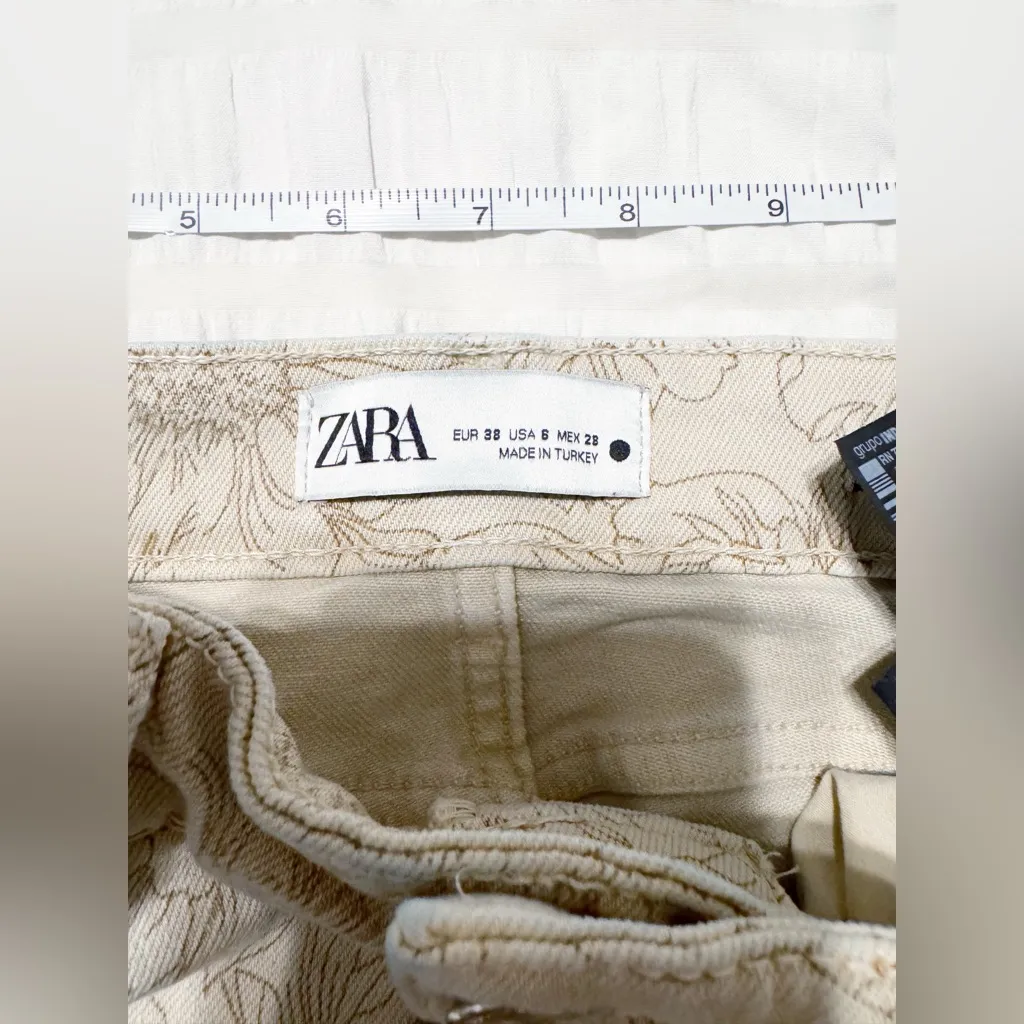 Zara The Dreed Flare Signature Crop Floral Jeans Pants Beige Tan Size 6 Ankle - Image 7
