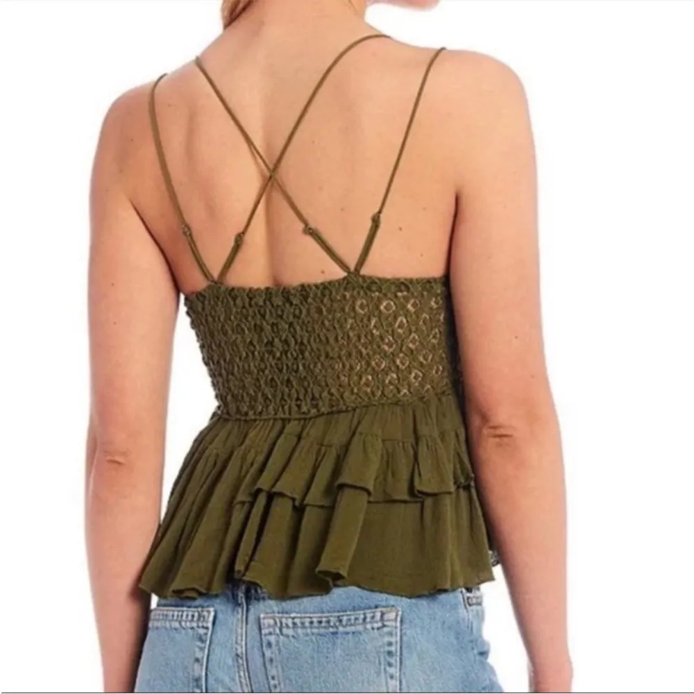 NWT Free People Womens medium olive sparrow green Adella lace cross strap tank - Image 2