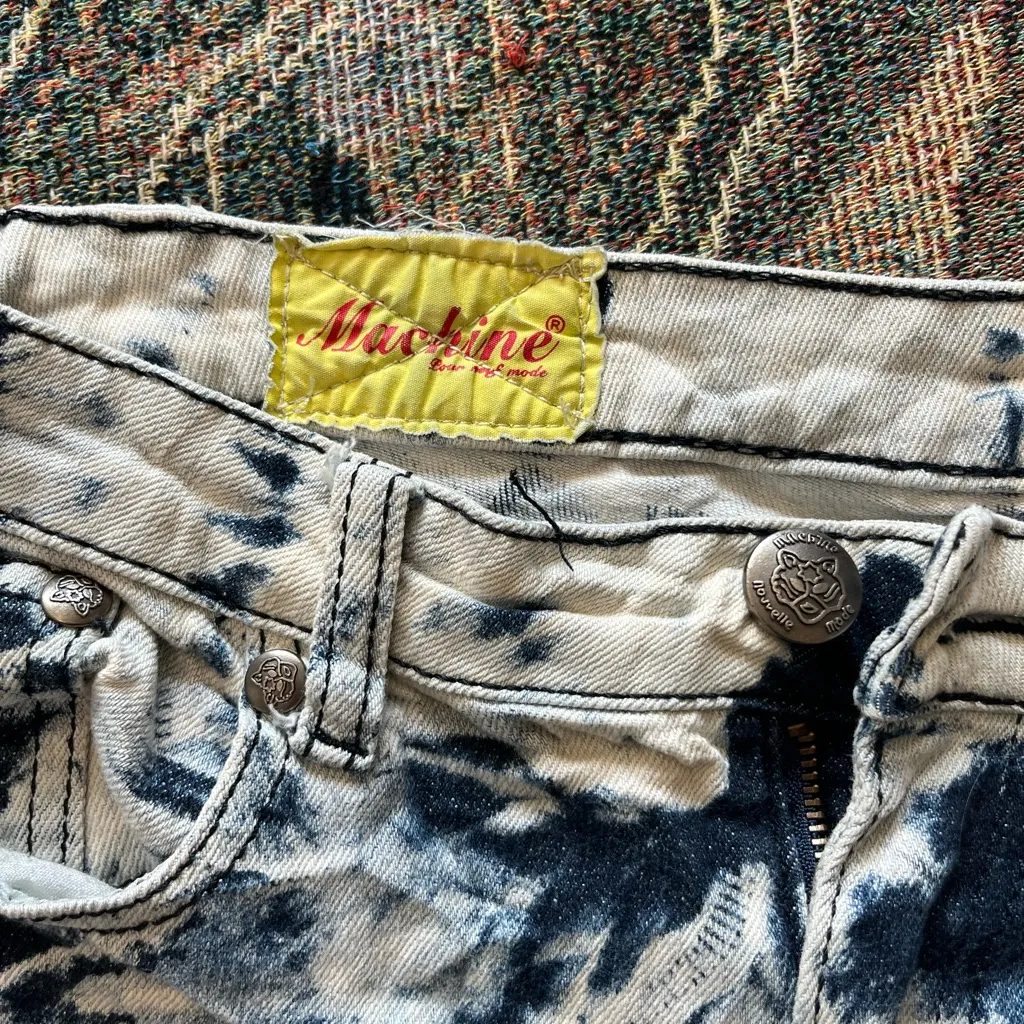 Machine Nouvelle Mode Women’s Straight Jeans Black Cream Tie-Dye Ripped 30x31 - Image 14