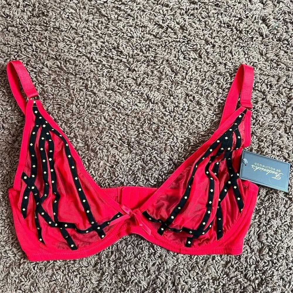 Frederick's of Hollywood Rozlyn Balconette Bra‎ Red 34F Strappy Design NWT - Image 2
