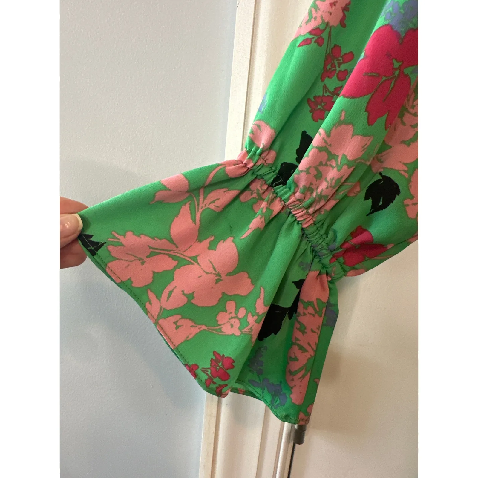 MISA Los Angeles Amalya Green Floral Tiered Ruffle Mini Dress XS Boho - Image 9