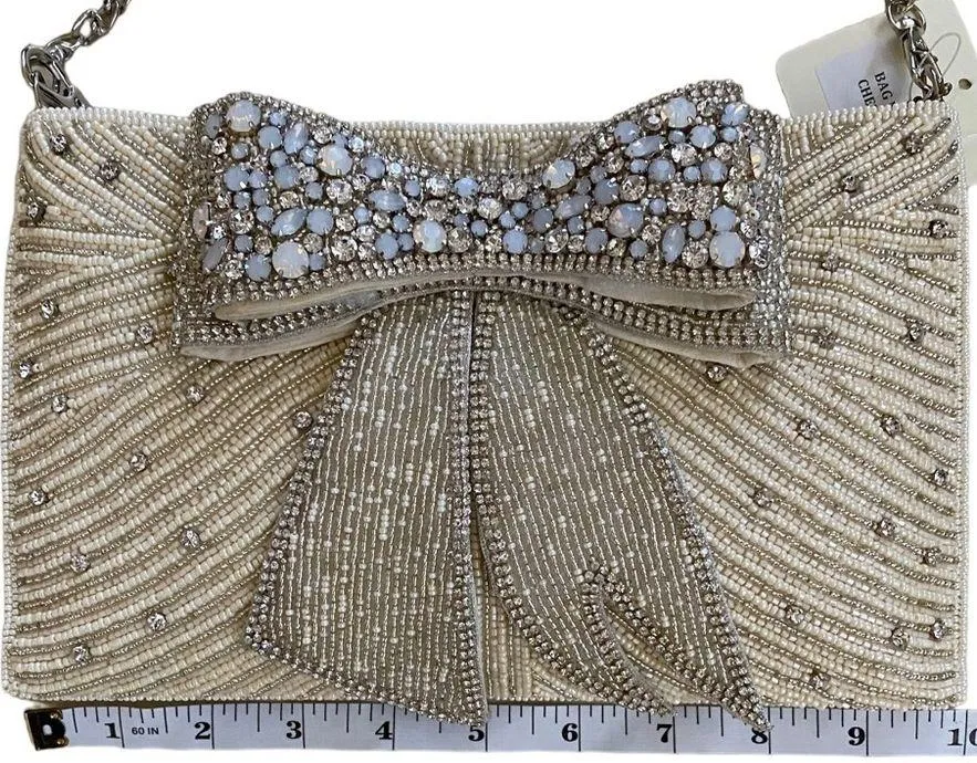Mary Frances Cherish Embellished Bow Crossbody Bridal Clutch Handbag Purse w/COA - Image 12