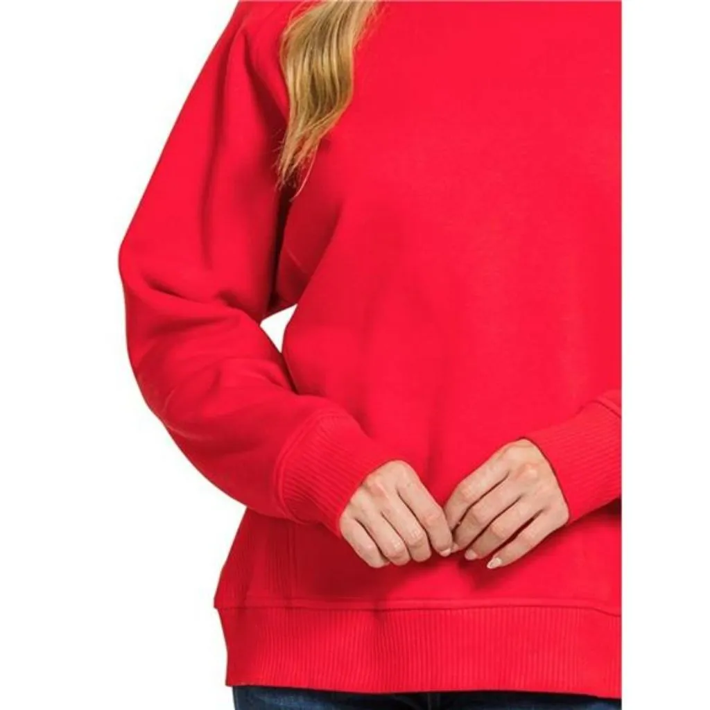 Zenana Fleece Round‎ Neck Ribbed Side Raglan Sweatshirt - Image 3