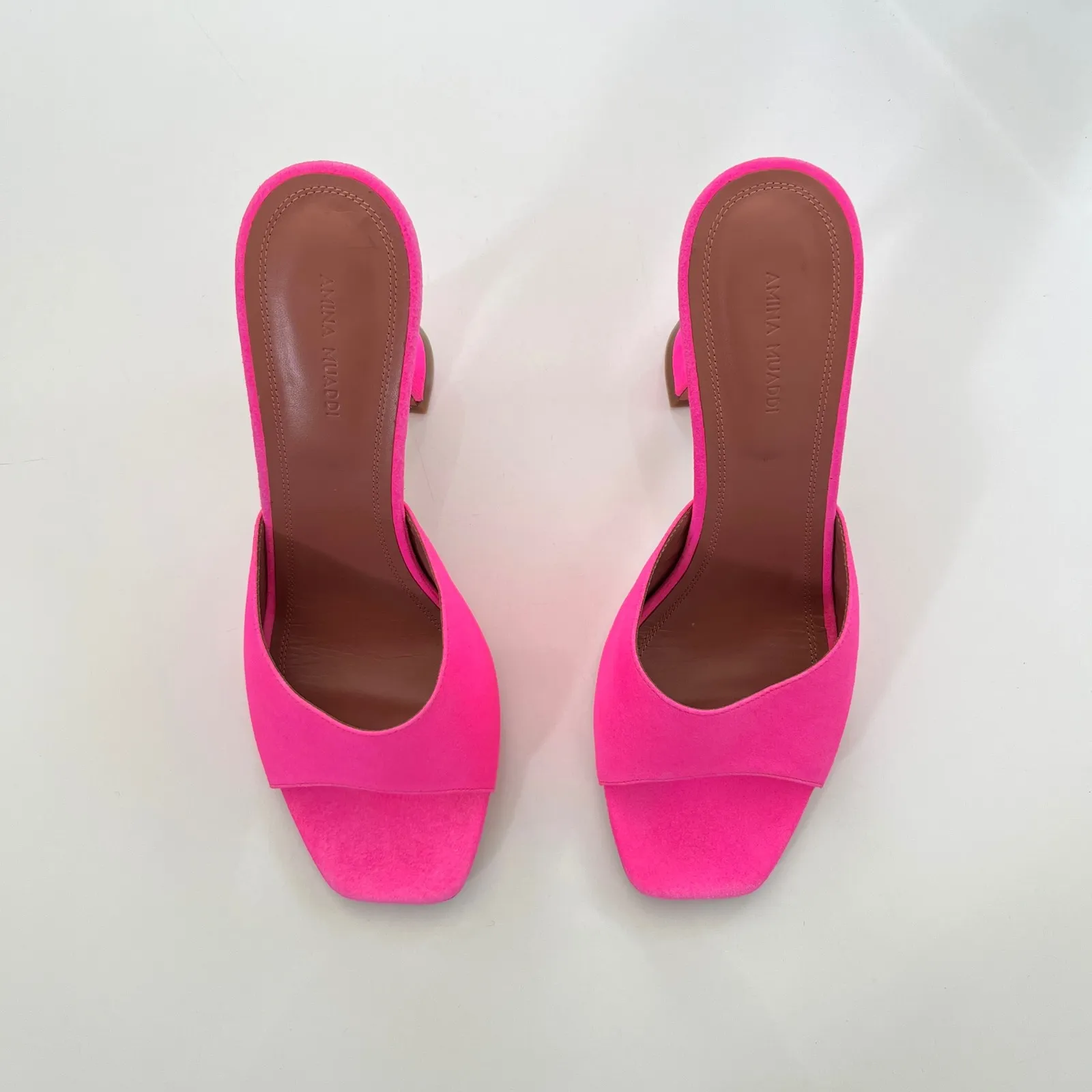 AMINA MUADDI Lupita Suede Slipper‎ Mule in Fluo Pink - Image 4