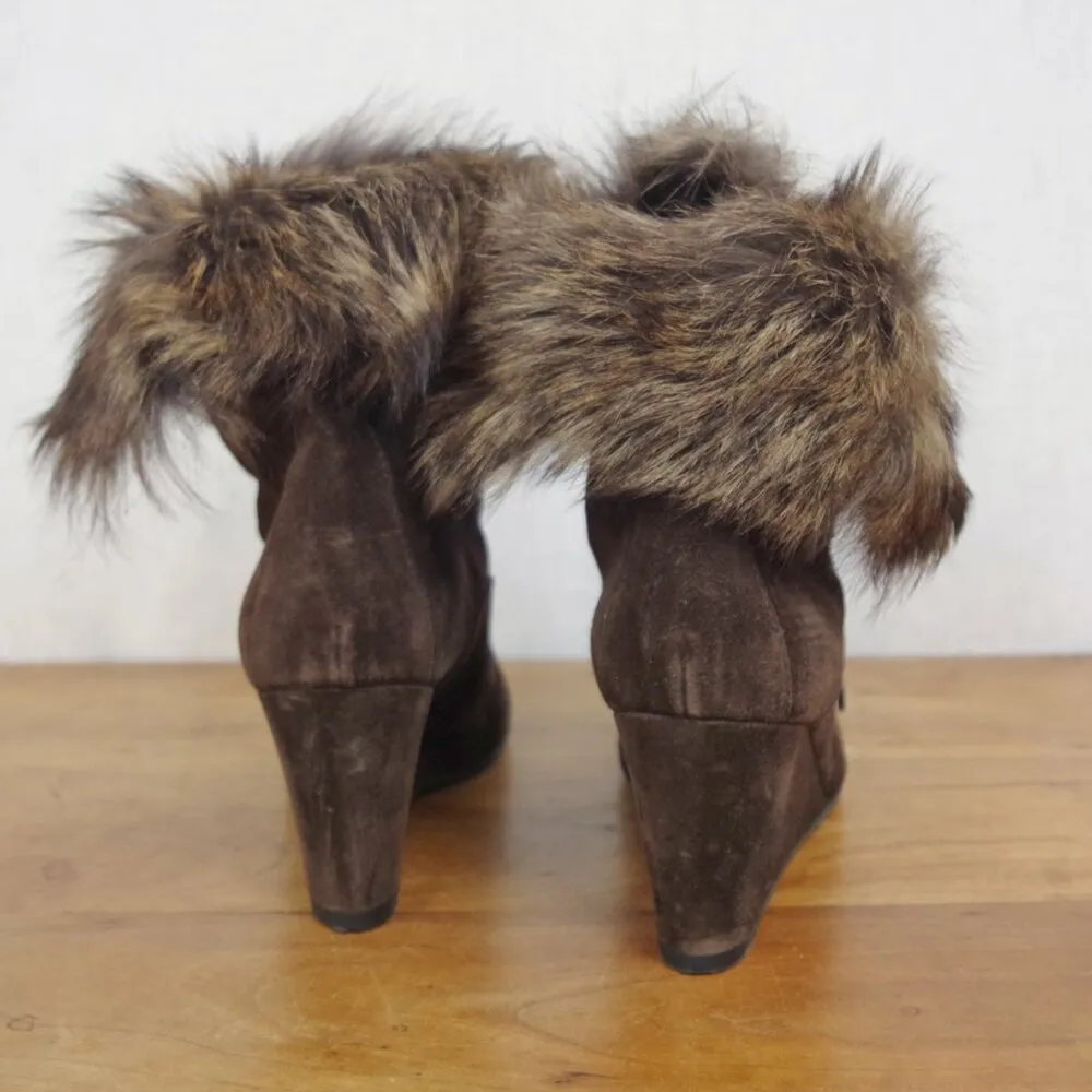 Brown Suede Fold Over Wedge Ankle Boots 9.5M - Image 8