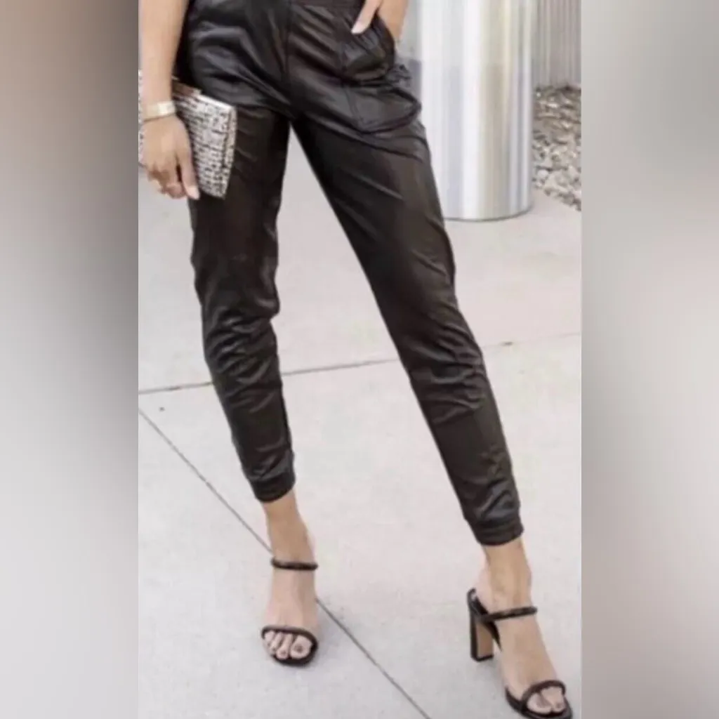 SPANX Leather-Like Faux Leather Jogger‎ Pants Joggers in Noir Black Size Medium - Image 3