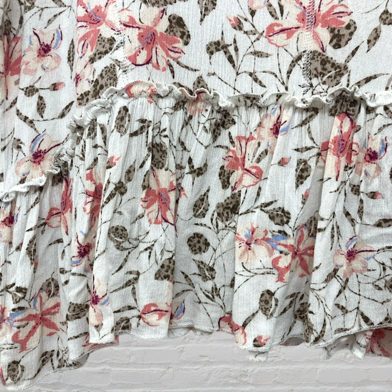 PS Kate Floral Crop Top S Smocked Waist Pink Gray USA Made Boho Relaxed💜 - Image 8