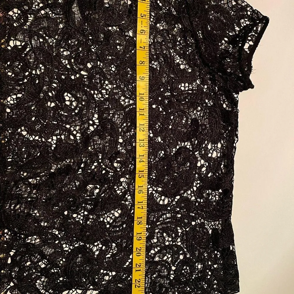 Bisou Bisou Women Black Crochet Mesh Lace SS Blouse Top Shirt XL - Image 6